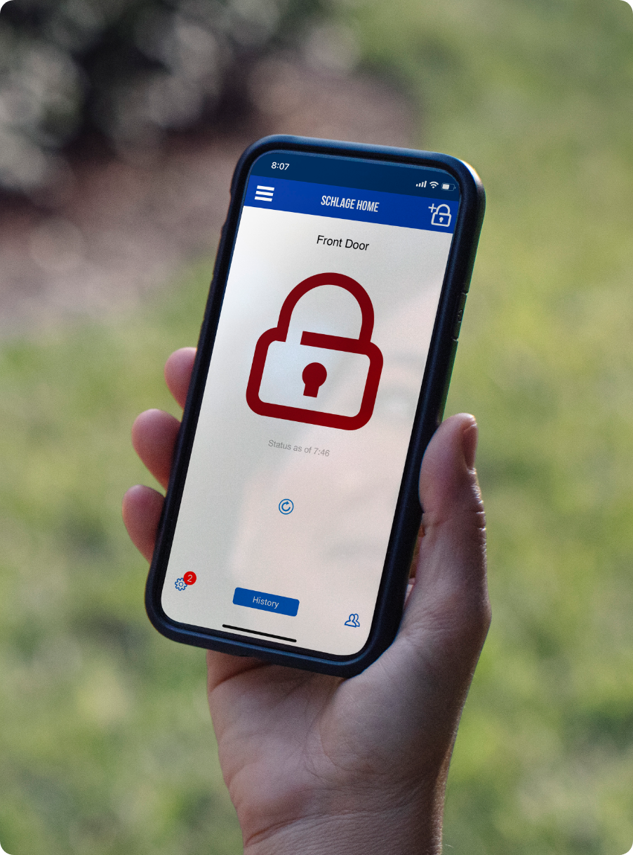 Schlage Home App let's you lock and unlock your door from your phone.