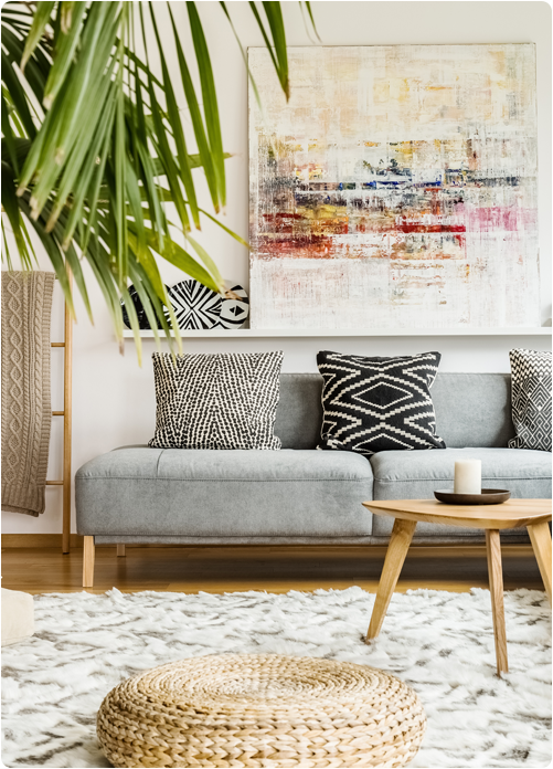 Eclectic living room with mixed styles.